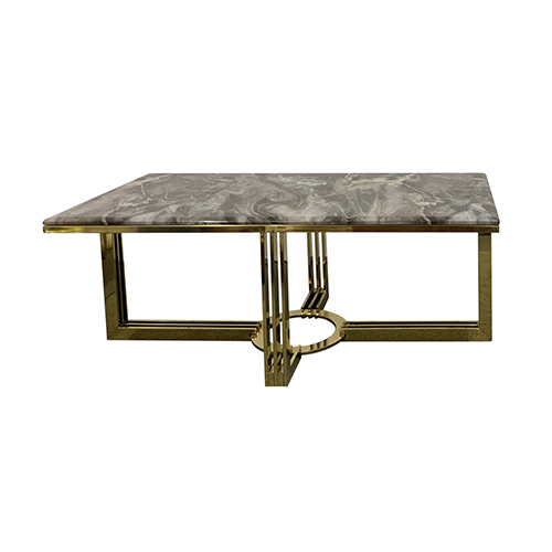 Coffee Table Faux Marble Mosaic Style Top Sturdy Feet with Stainless Electroplating Titanium Gold Daisy